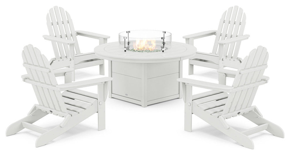 Folding Adirondack 6-Piece Conversation Fire Pit Table Set, White