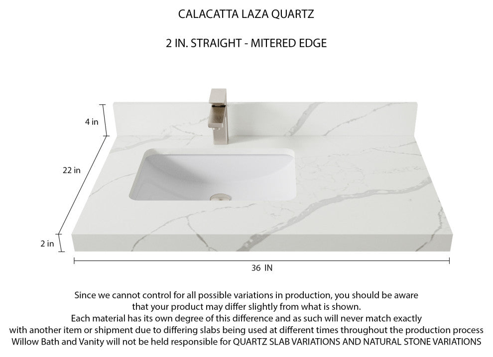 Cambridge 36 Left Offset Bath Vanity in White 2" Calacatta Laza