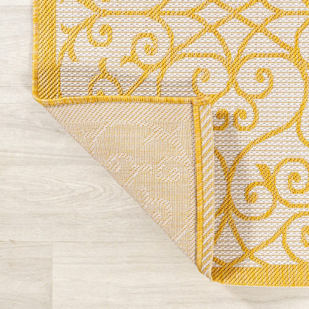 Madrid Vintage Filigree Textured Weave Indoor/Outdoor, Cream/Yellow, 8 X 10