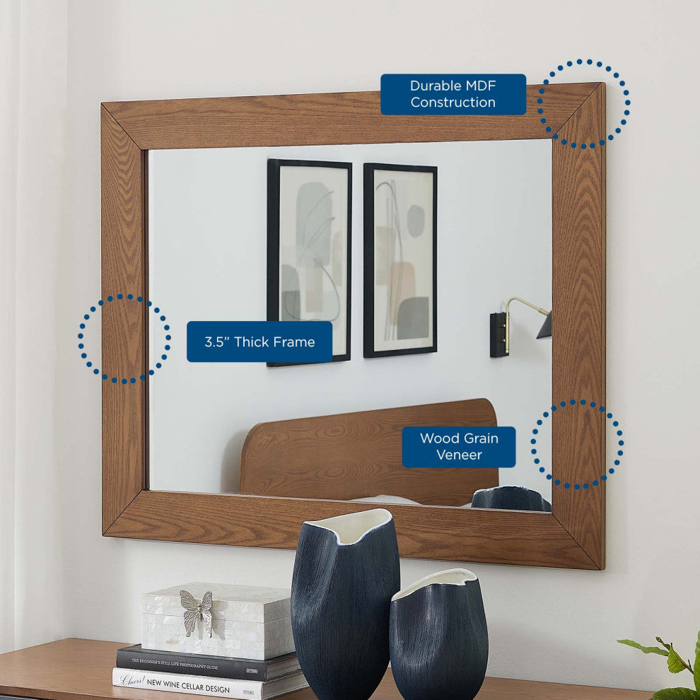 Dresser Drawer Chest Mirror Set, Walnut, Wood, Modern, Mid Century Guest Suite