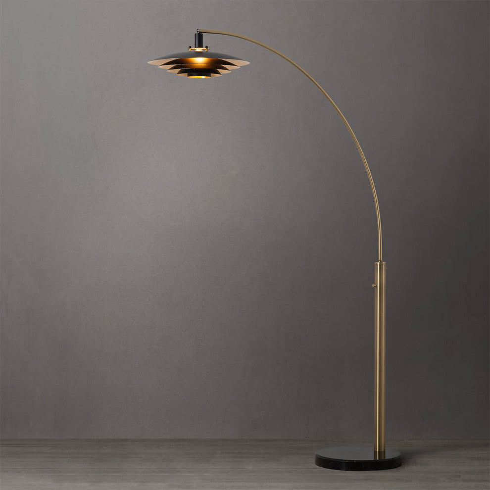 Rancho Mirage Light Arc Floor Lamp -Matte Black & Gold Leaf Shade, Dimmer Switch