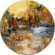 River In Forest Oil, Landscape Disc Metal Wall Art, 11"