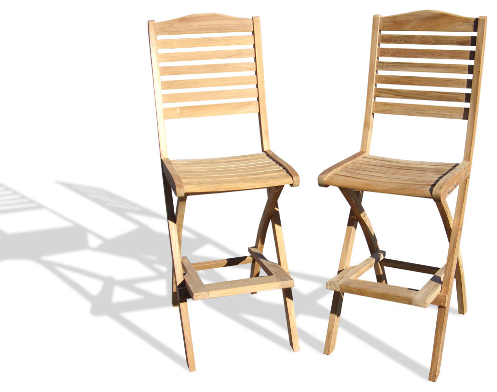 Grade A Teak 59" Round Folding Bar Table With 6 Folding Bar Chairs