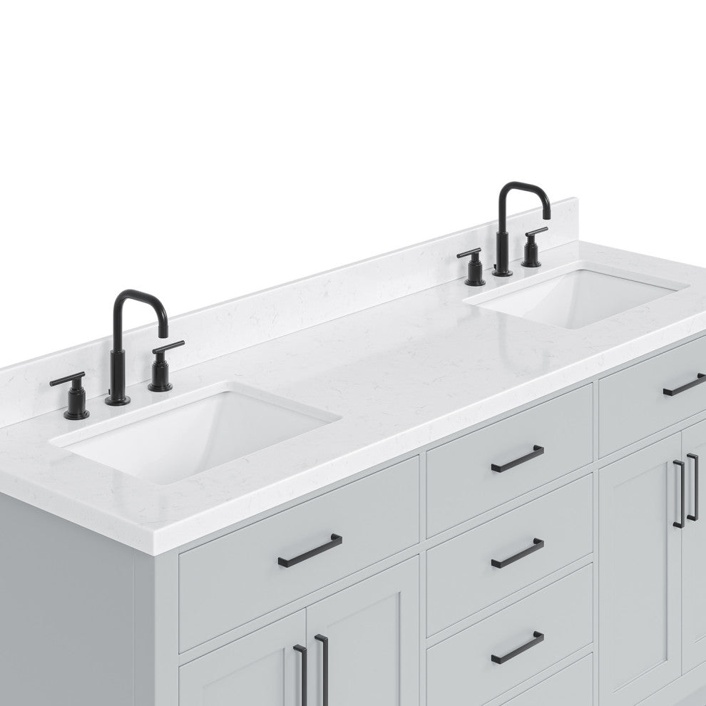 Ariel Hepburn 72" Double Rectangle Sinks Vanity, Carrara Quartz, Gray