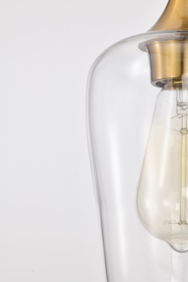 1-Light Black and Antique Brass Modern Mini Pendant With Clear Glass Shade