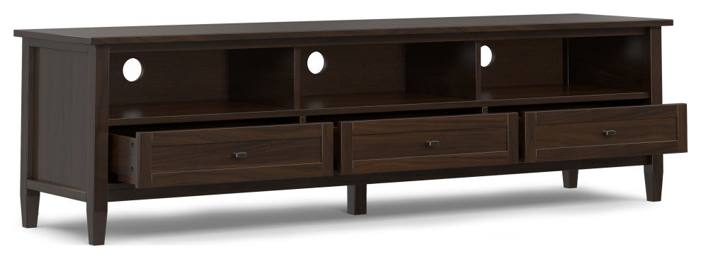Warm Shaker SOLID WOOD 72" Low TV Media Stand For TVs up to 80", Tobacco Brown