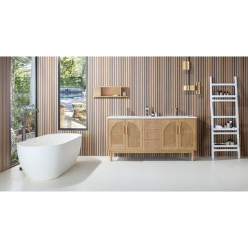 Nara Mid-Century Freestanding Bathroom Vanity, Pecan Oak, 72"