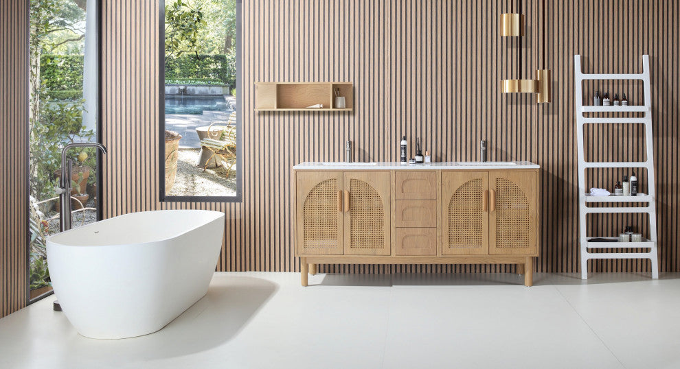 Nara Mid-Century Freestanding Bathroom Vanity, Pecan Oak, 72"