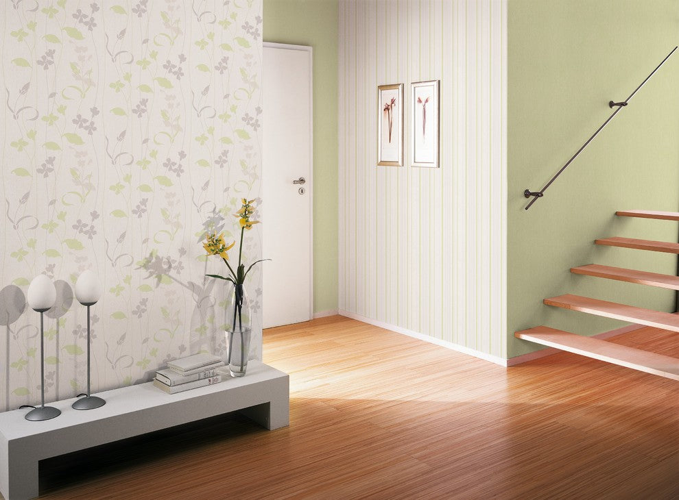 Best of Vlies, Floral Patterns Modern Classic Stripes White Wallpaper Sample
