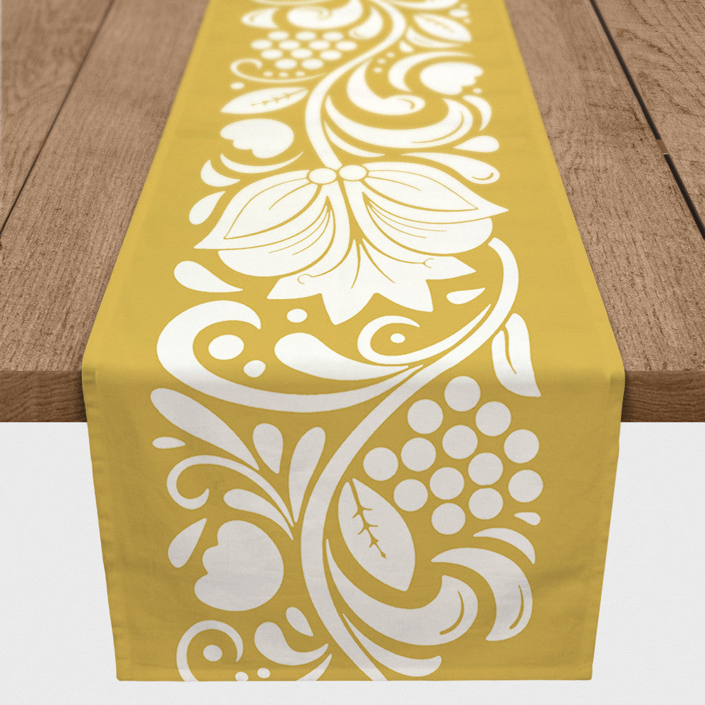 Folk Floral Yellow 16x72 Cotton Twill Runner