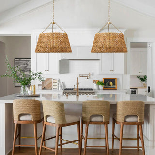 Farmhouse Painted Gold 6-Light Unique Hand Woven Oversize Pendant Light