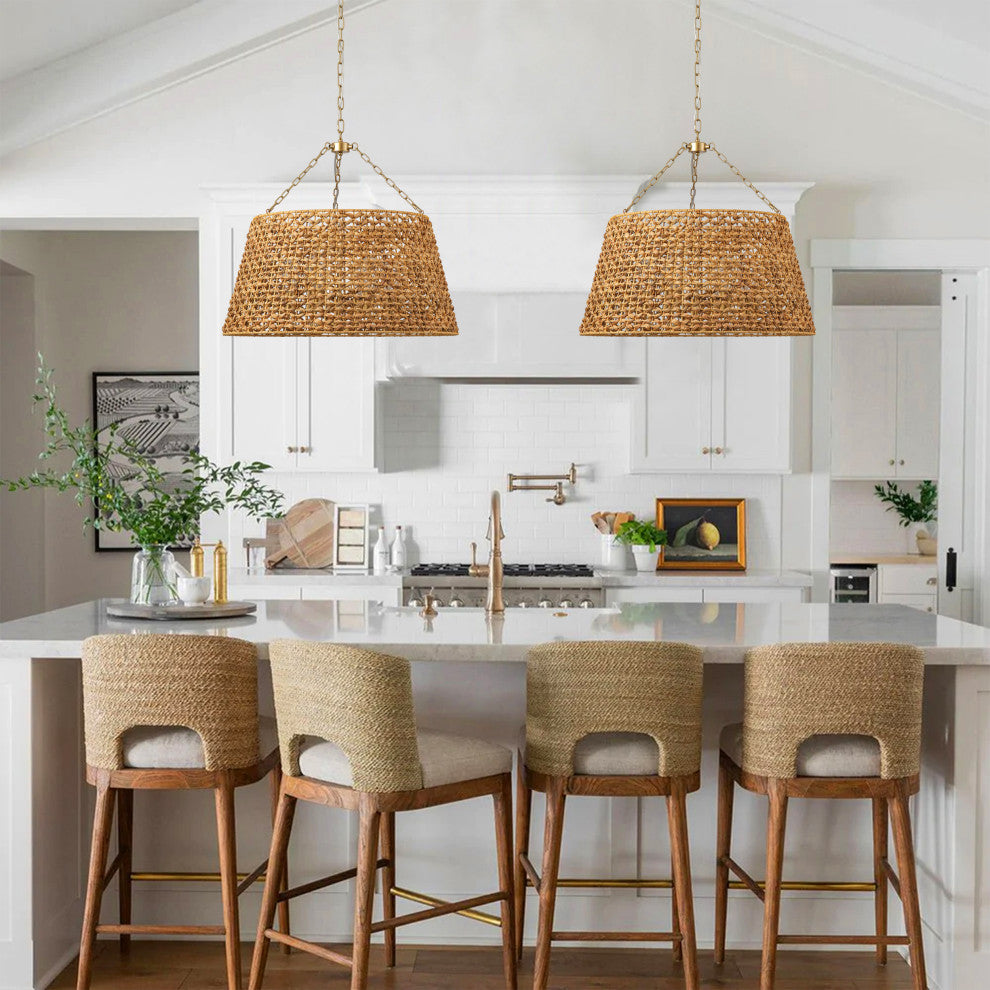 Farmhouse Painted Gold 6-Light Unique Hand Woven Oversize Pendant Light