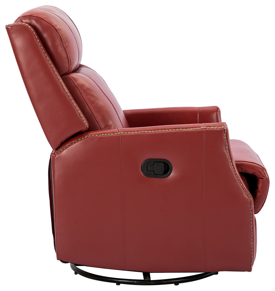 Genuine Leather Manual Swivel Recliner, Red