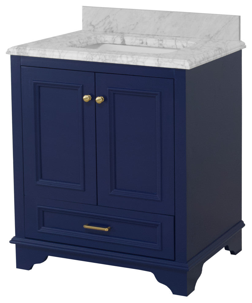 Nantucket 30" Bathroom Vanity, Royal Blue, Carrara Marble