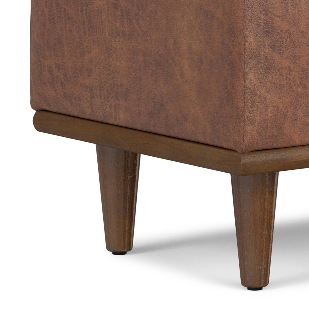Shiloh Small Storage Ottoman, Distressed Saddle Brown Vegan Faux Leather