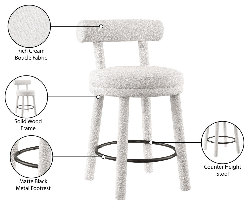 Parlor Black Boucle Fabric Stool, Set of 2, Cream