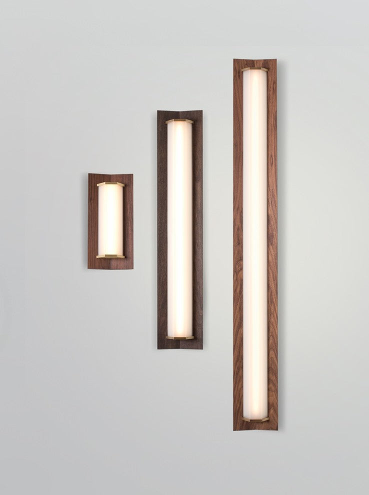 Penna 64 LED Sconce, Bright White, 120V, Distressed Brass/Dark Stained Walnut