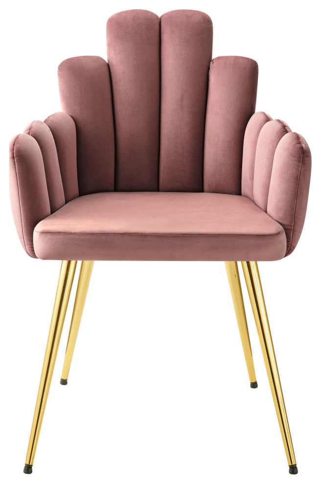Dining Chair, Set of 2, Pink Gold, Velvet, Modern Cafe Bistro Hospitality