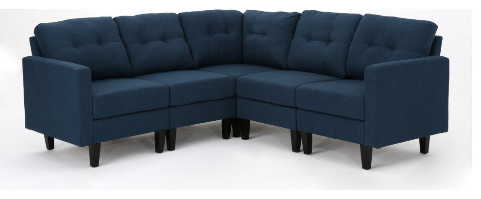 GDF Studio 5-Piece Niya Mid Century Modern Fabric Sectional Sofa, Navy Blue