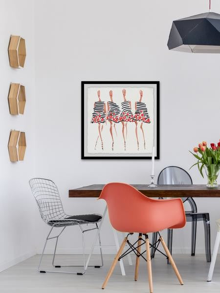 "Floral Stripes" Framed Painting Print, 32"x32"