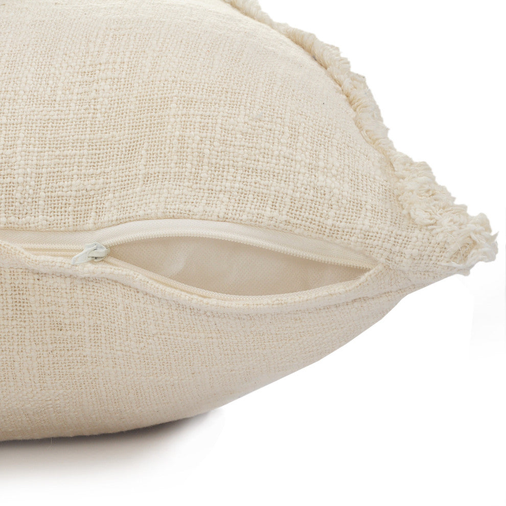 Ox Bay Handwoven Natural Beige Diamond Organic Cotton Pillow Cover, 26"x26"