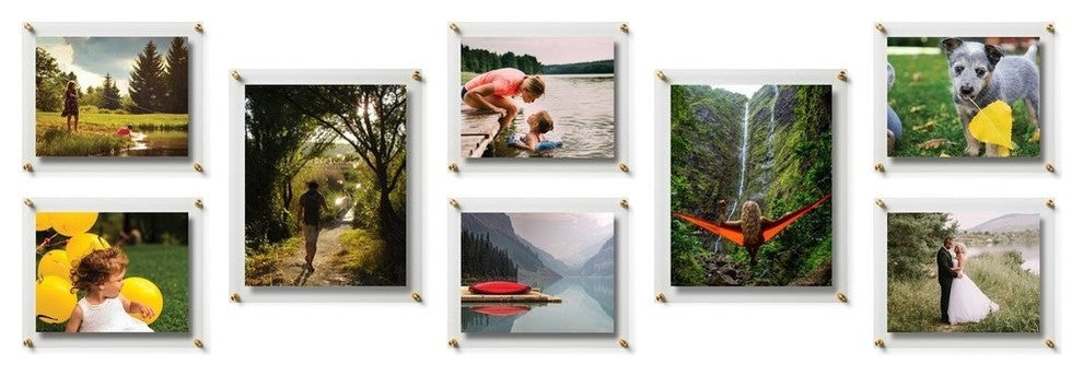 Coridotto Set Of Eight Double Panel Acrylic Float Frames, Gold Hardware