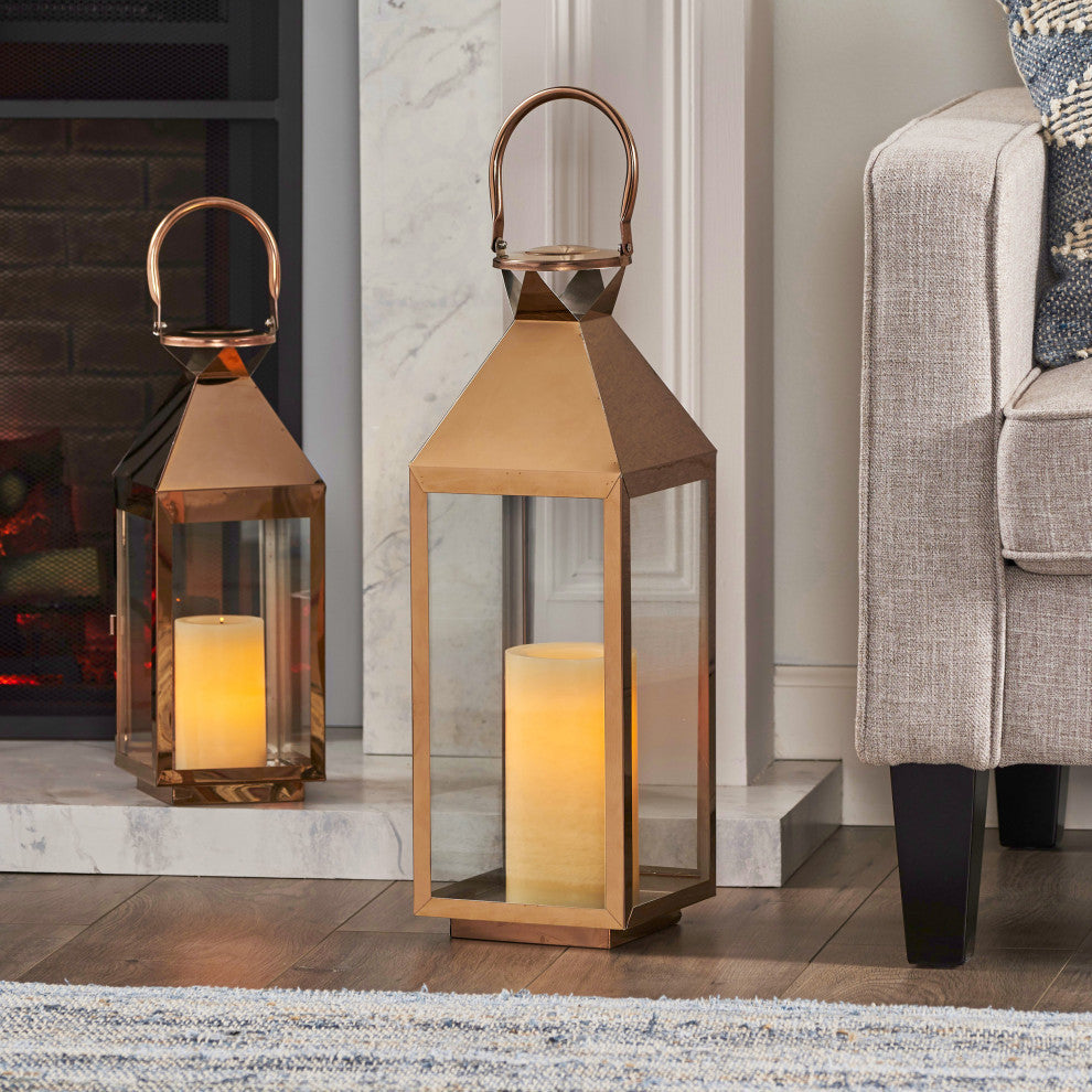 Roxanne Stainless Steel Lantern Set, Rose Gold