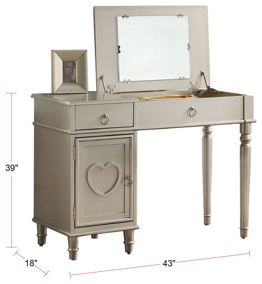 Bedroom Vanity Table with Stool Set, Silver
