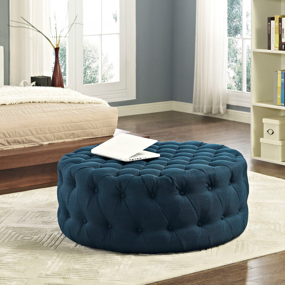 Amour Upholstered Fabric Ottoman - Azure