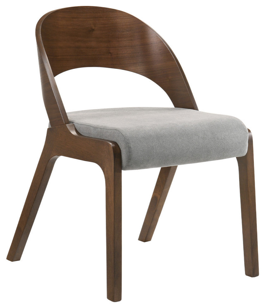 Polly Dining Accent Chairs, Walnut Finish and Gray Fabric, Set of 2