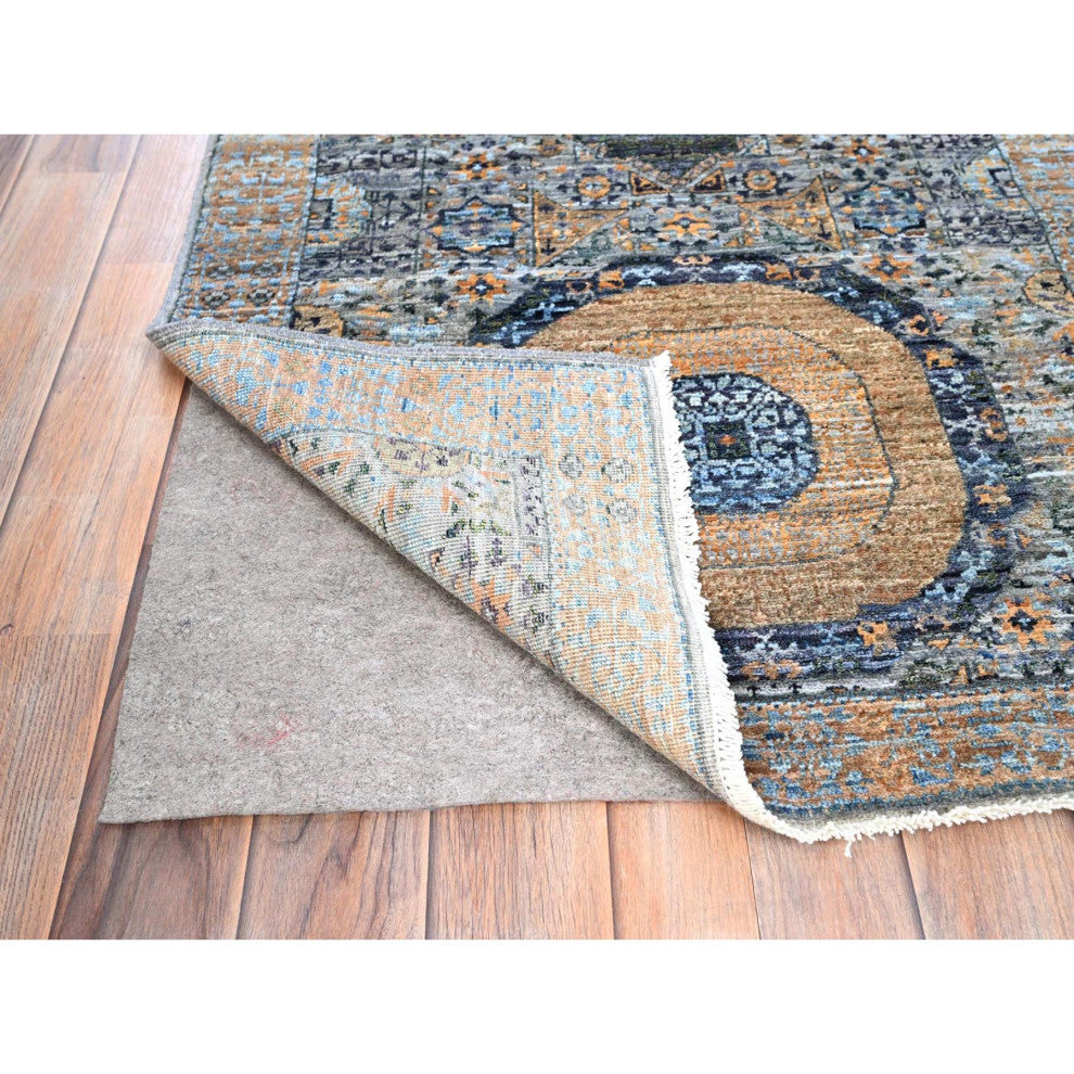 Blue, Mamluk Design, Soft Wool, Hand Knotted, Runner Oriental Rug, 2'6"x13'9"