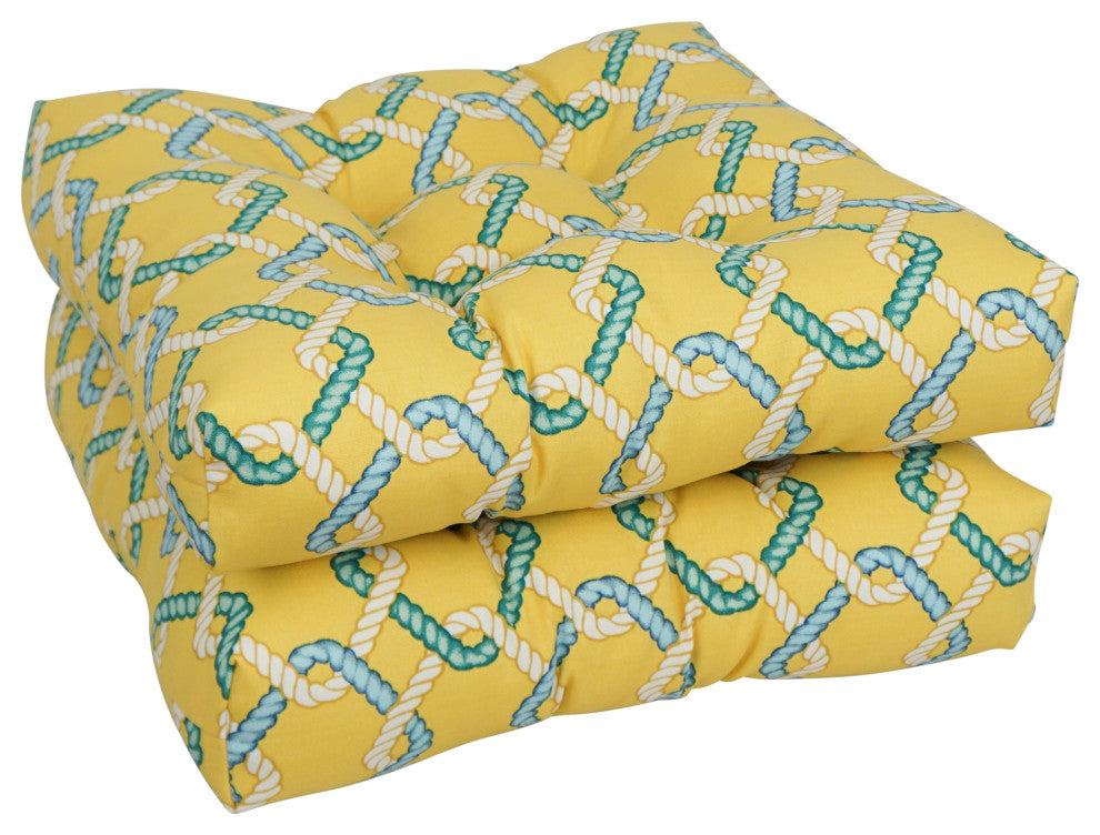 19" Squared Outdoor Tufted Dining Chair Cushions, Set of 2, Capecod Summer
