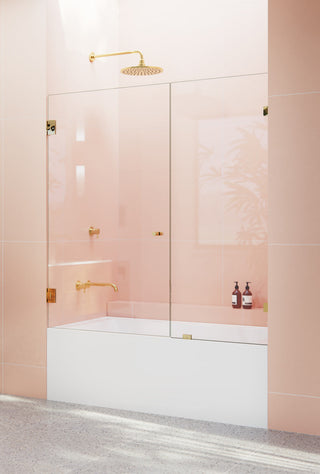 58.25"x65" Frameless Shower Bath Door Wall Hinge, Polished Brass