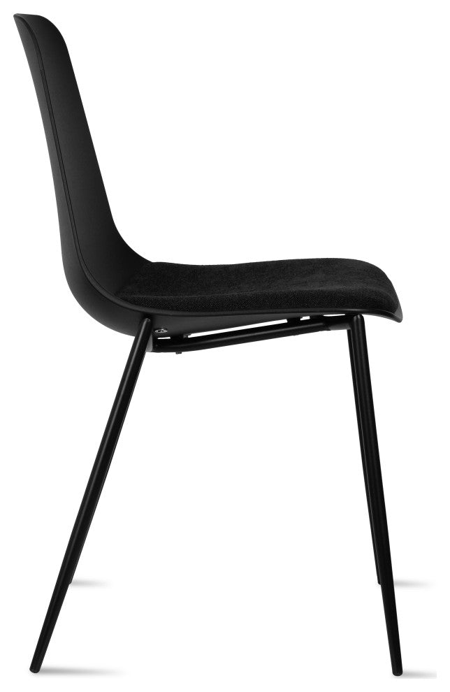 Modern Dining Armless Chairs, Round Seat, Metal Legs, Set of 4, Black