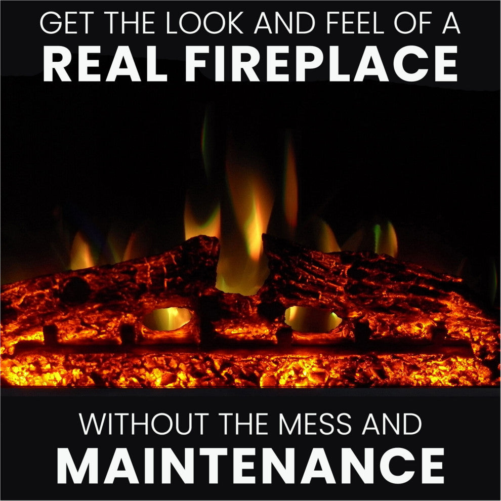 32" Industrial Chic Electric Fireplace Heater With Deep Log Display, Walnut