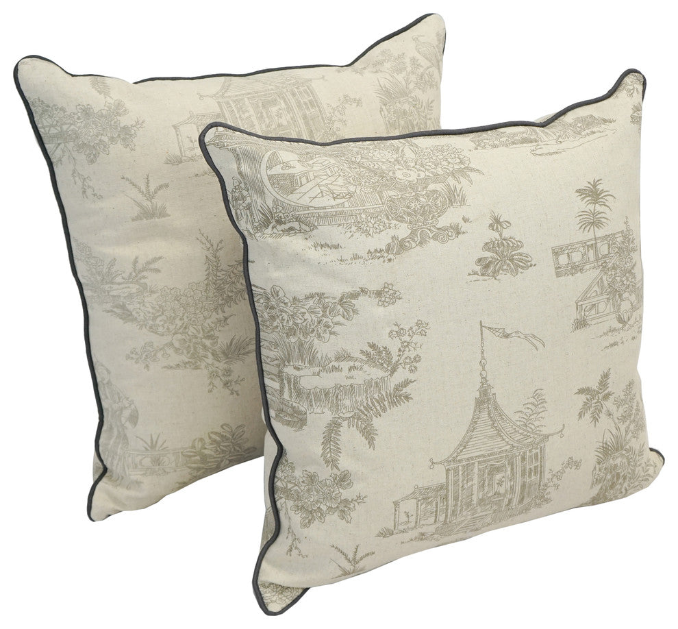 18" Corded Throw Pillows With Inserts, Cream, Set of 2