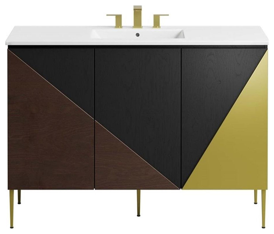 Modway Alchemist 48" Single Sink Modern Wood Bathroom Vanity in White and Black