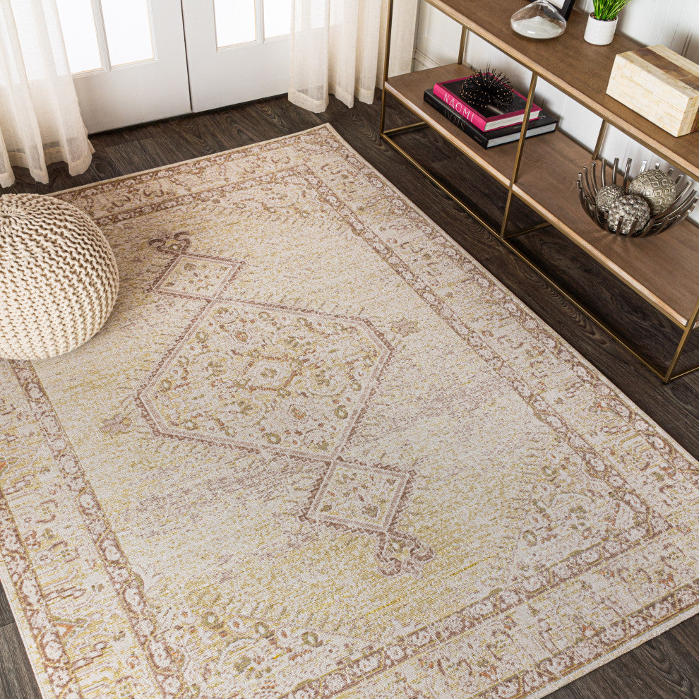 Lila Modern Tribal Medallion Area Rug, Ivory, 8 X 10