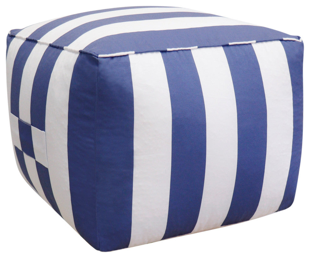 Pasargad Home Galaxy Collection White/Blue Poly Fabric Striped Pouf