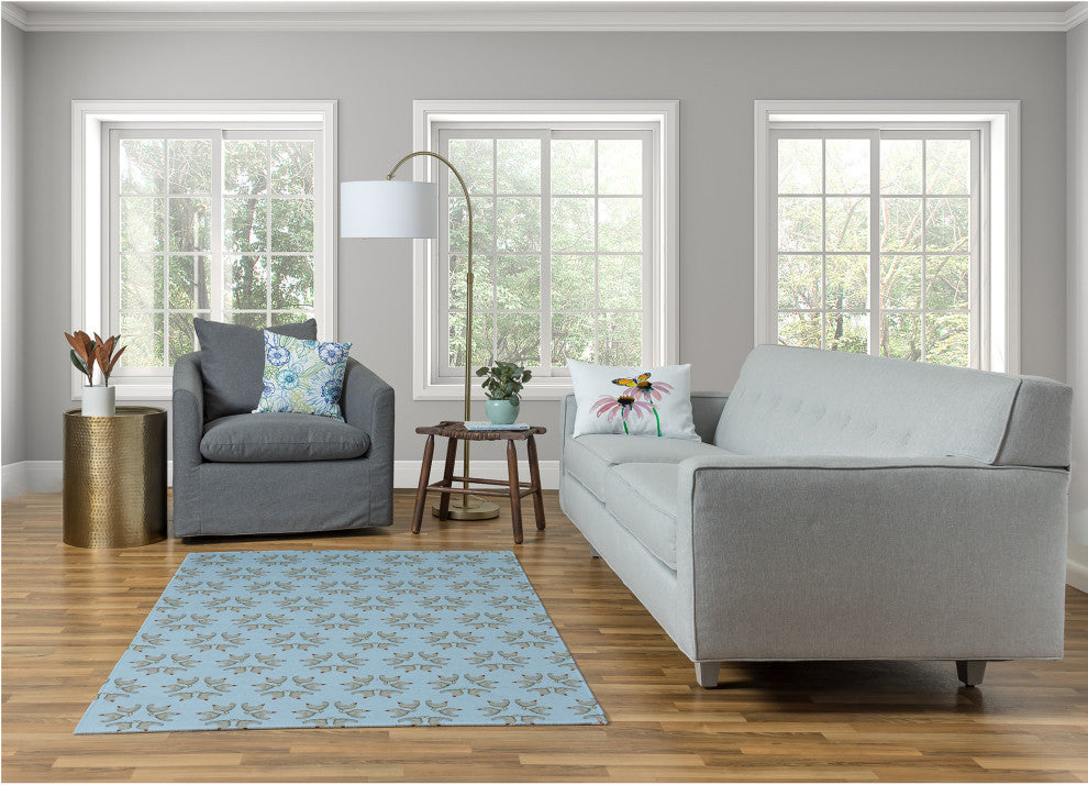 Chickens-go-round Easter Chenille Rug, After Rain Blue, 4'x6'