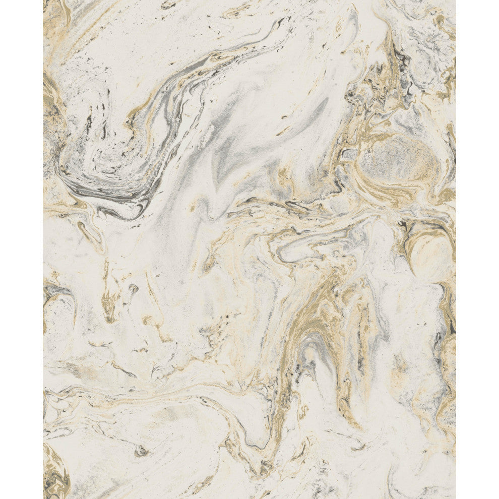 Black and Gold Metallic Oil and Marble Wallpaper