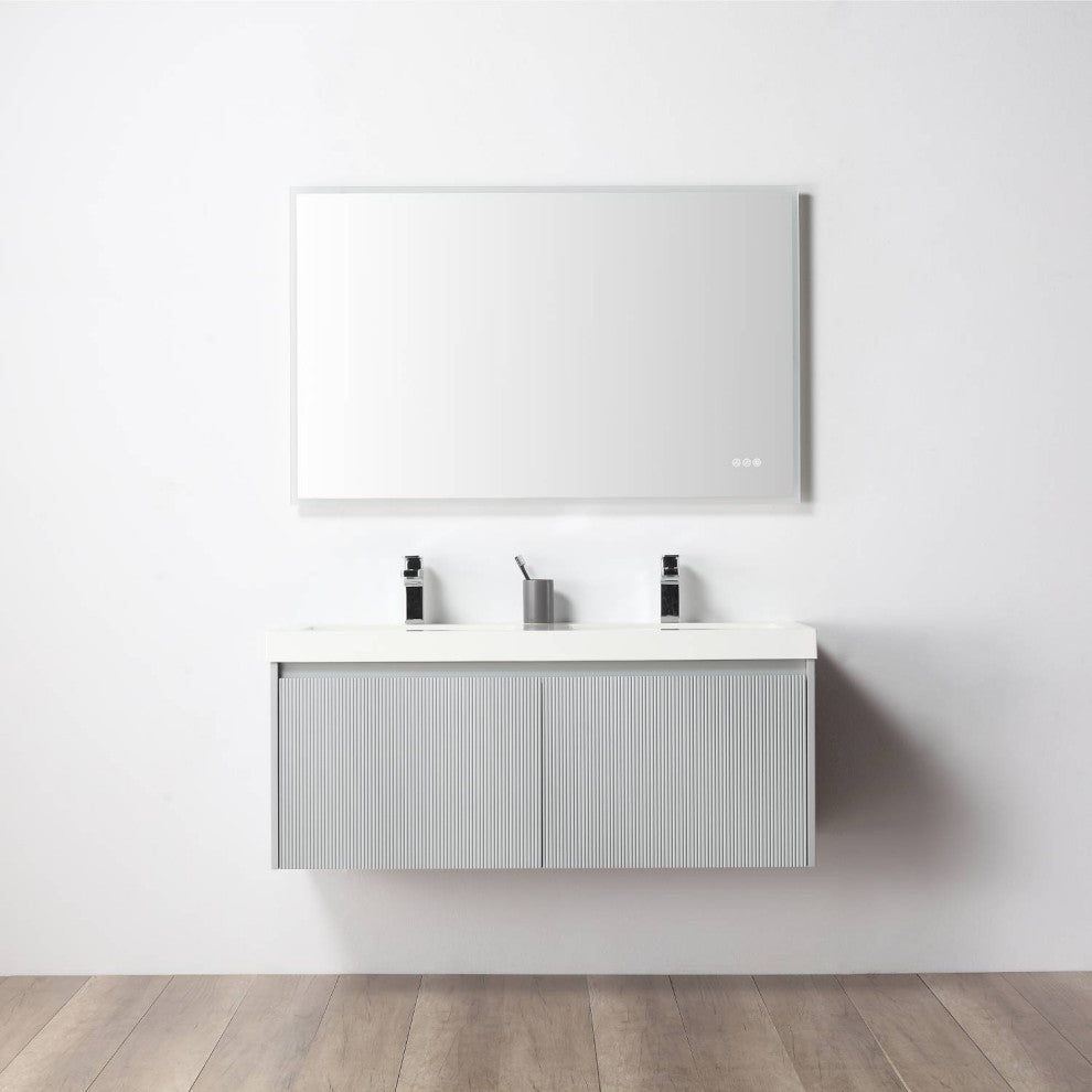 Floating Bathroom Vanity with Sink, Wall Mounted Vanity, Grey, 48" W/ Double Sinks