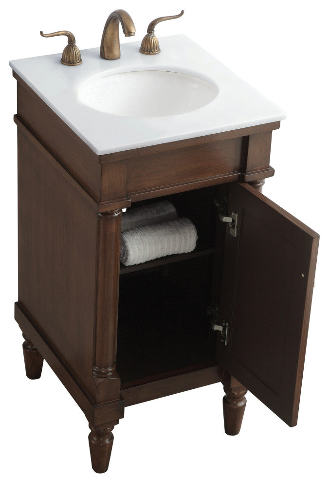 18" Single Bathroom Vanity, Walnut With Ivory White Engineered Marble