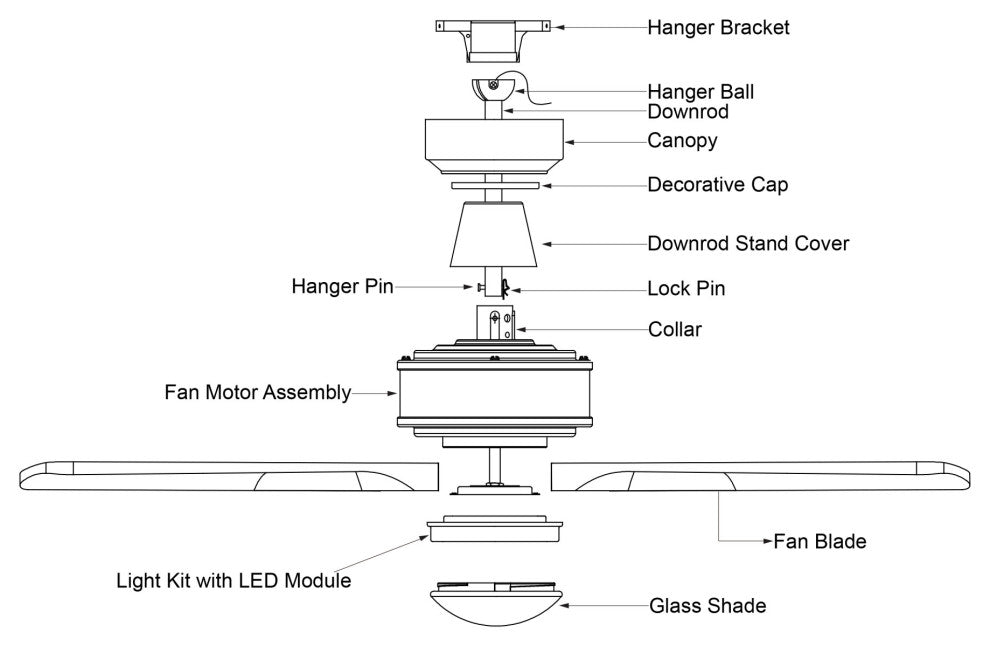 Vaxcel Lighting F0112 Curtiss 52" 3 Blade Indoor / Outdoor 3000K - Black