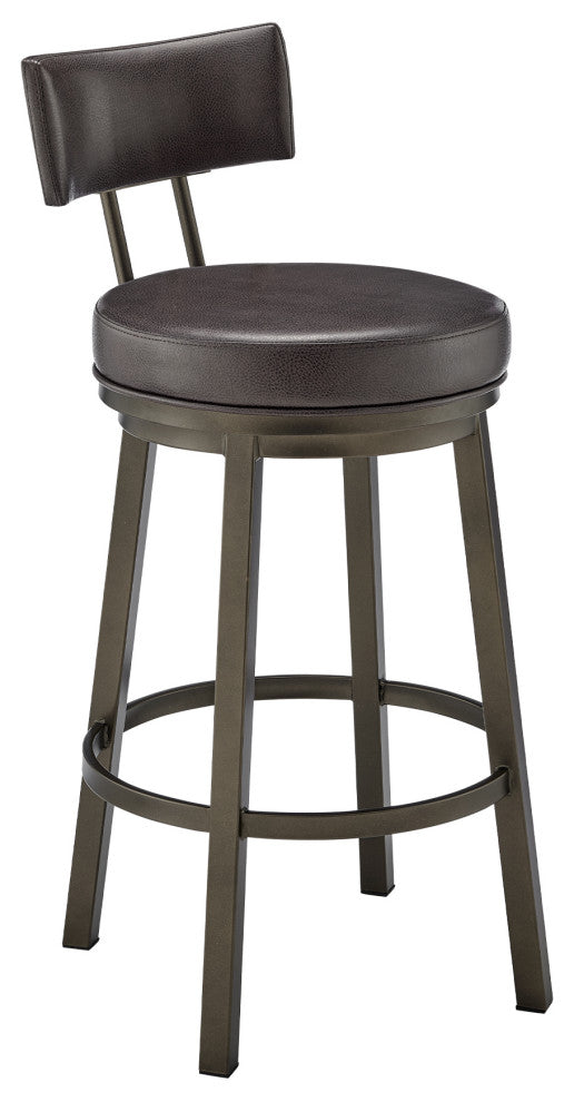 Dalza Swivel Counter or Bar Stool in Mocha Finish with Brown Faux Leather, 30