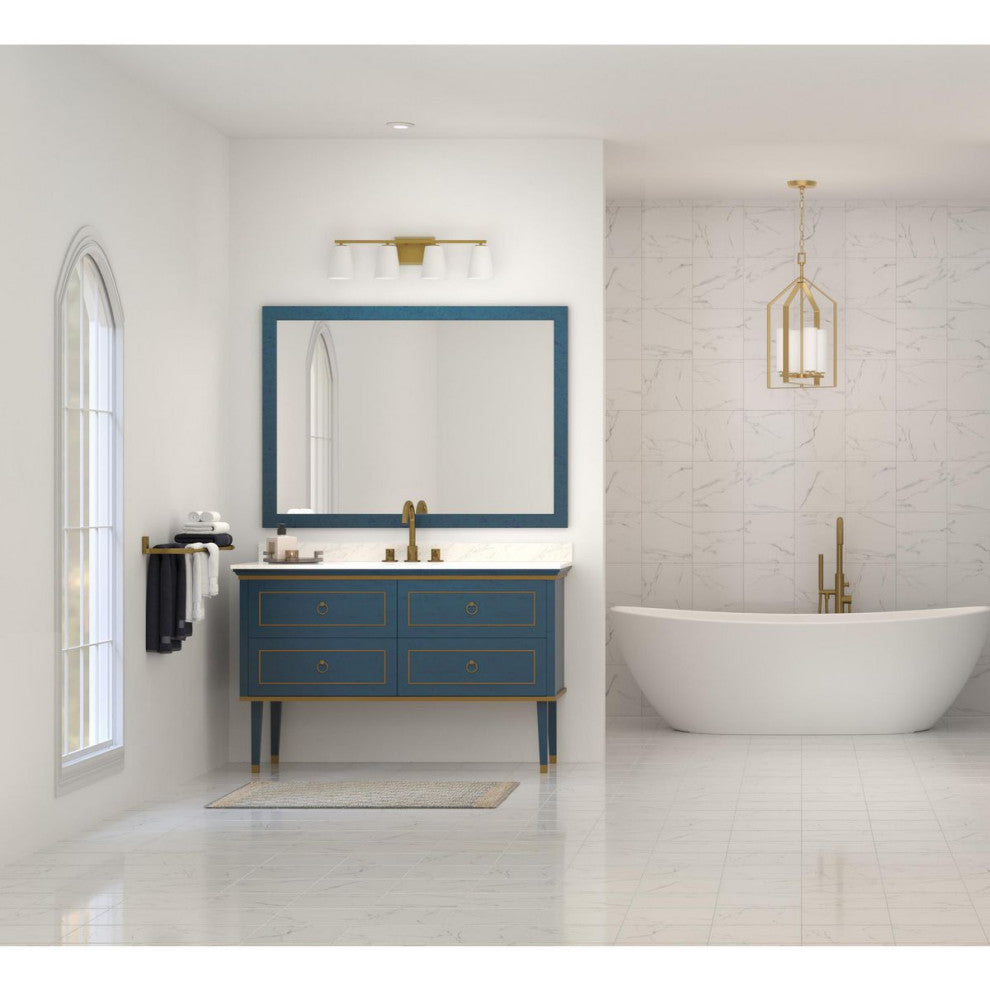 Vertex Collection Four-Light Brushed Gold Etched White Glass Bath Light