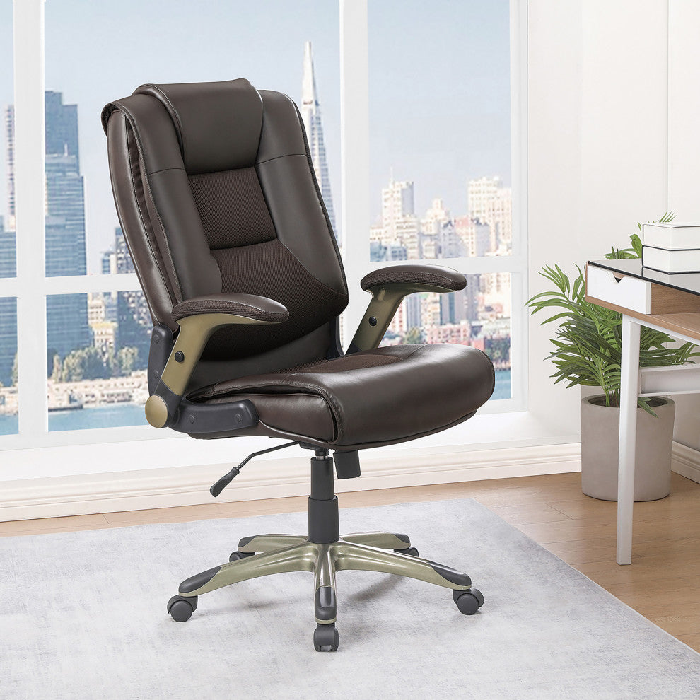 Executive Bonded Leather Chair with Cocoa Coated Flip Arms, Espresso