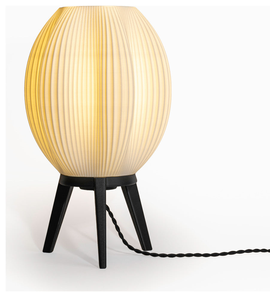 Wavy 16.5" Plant-Base PLA Dimmable LED Table Lamp, White/Black