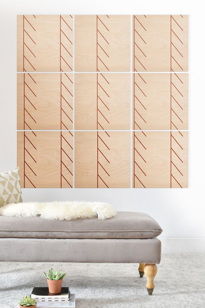 Deny Designs Vy La Angled Stitch Rust Wood Wall Mural, 3'x3'