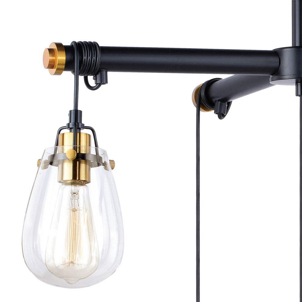 Kassidy 5L Adjustable Chandelier Black and Natural Brass